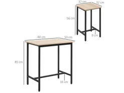 Online HOMCOM Bartisch mit 2 Stühlen Industrie-Design Naturholz Schwarz 80 x 50 x 85 cm