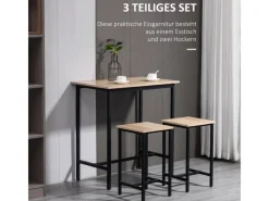 Online HOMCOM Bartisch mit 2 Stühlen Industrie-Design Naturholz Schwarz 80 x 50 x 85 cm