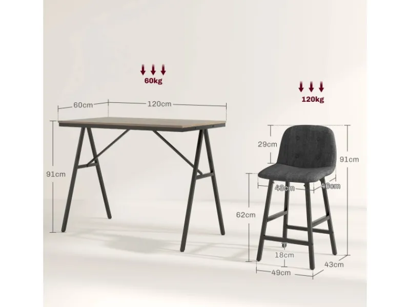 HOMCOM Bartisch mit Barhocker Set 5-Teilige Stahl 120 x 60 x 91 cm
