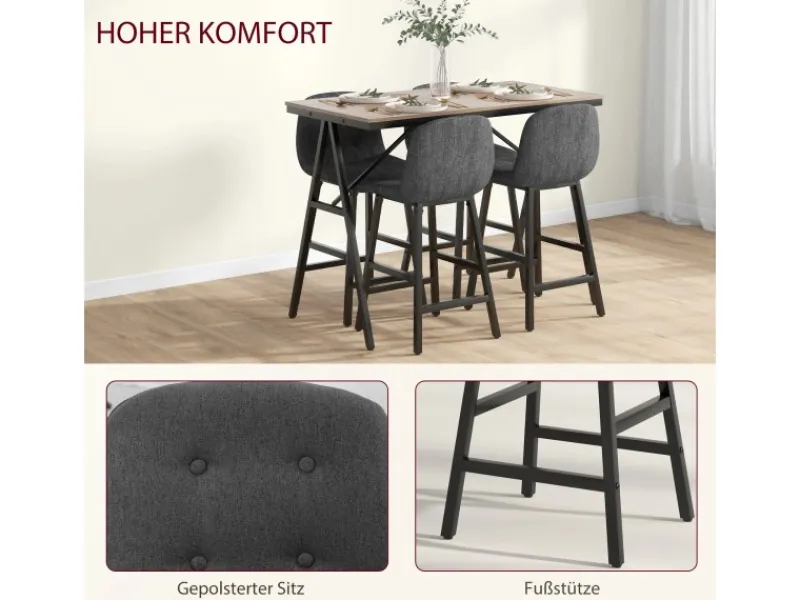 HOMCOM Bartisch mit Barhocker Set 5-Teilige Stahl 120 x 60 x 91 cm
