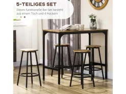 HOMCOM Bartisch mit Barhocker Set 5-tlg. im Industriedesign Rustikal-Braun