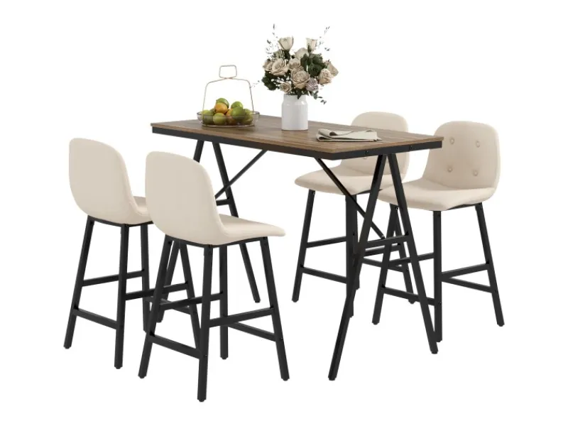 HOMCOM Bartisch mit Barhocker Set 5-Teilige 120 x 60 x 91 cm