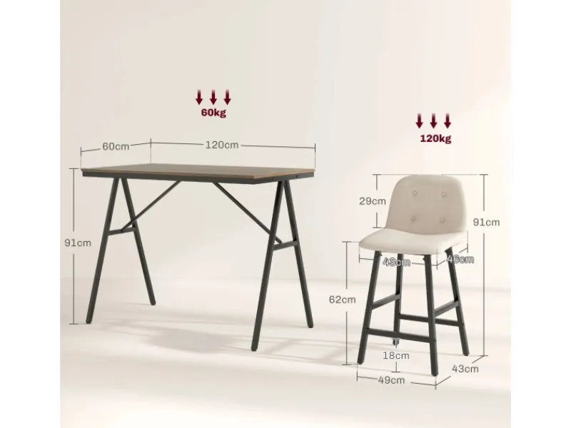 HOMCOM Bartisch mit Barhocker Set 5-Teilige 120 x 60 x 91 cm