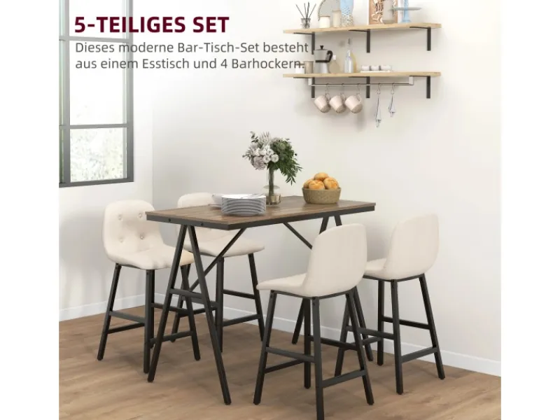 HOMCOM Bartisch mit Barhocker Set 5-Teilige 120 x 60 x 91 cm