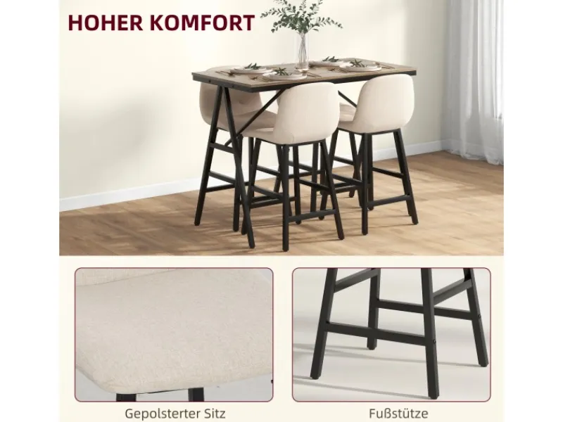 HOMCOM Bartisch mit Barhocker Set 5-Teilige 120 x 60 x 91 cm