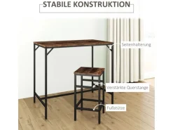 HOMCOM Bartisch mit Barhocker 5-Teilig Stahl Rustikal-Braun 100 x 60 x 88 cm