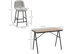 HOMCOM Bartisch mit Barhocker Set 5-Teilig Stahl Hellgrau 120 x 60 x 91 cm