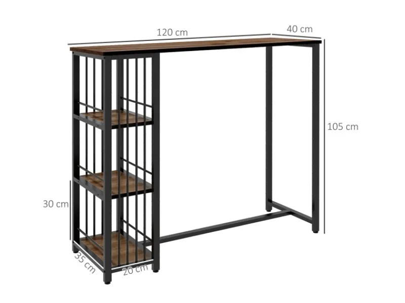 Sale HOMCOM Bartisch mit Holzoptik Spanplatte Stahl Braun 120L x 40B x 105H cm