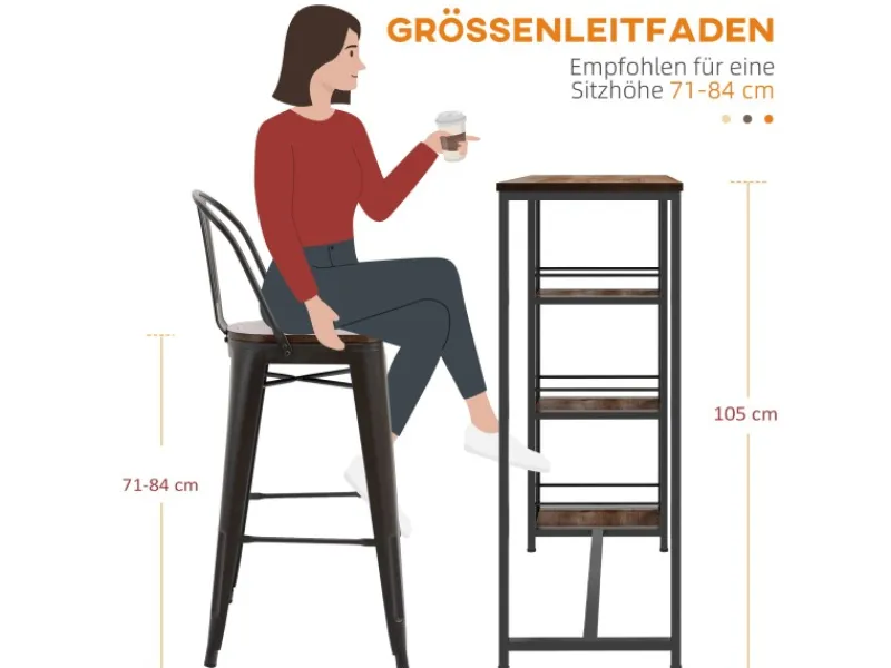 Sale HOMCOM Bartisch mit Holzoptik Spanplatte Stahl Braun 120L x 40B x 105H cm
