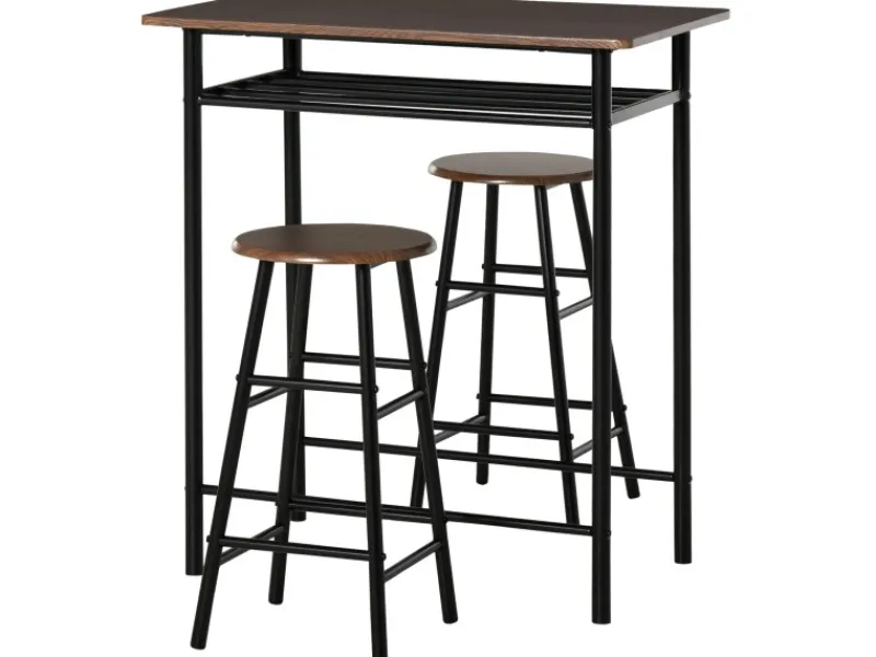 HOMCOM Bartisch Set mit 2 Barhocker MDF Metall Schwarz 80B x 50T x 90H cm