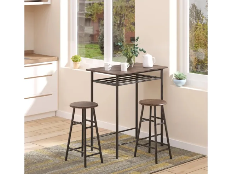HOMCOM Bartisch Set mit 2 Barhocker MDF Metall Schwarz 80B x 50T x 90H cm