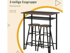 HOMCOM Bartisch Set mit 2 Barhocker MDF Metall Schwarz 80B x 50T x 90H cm