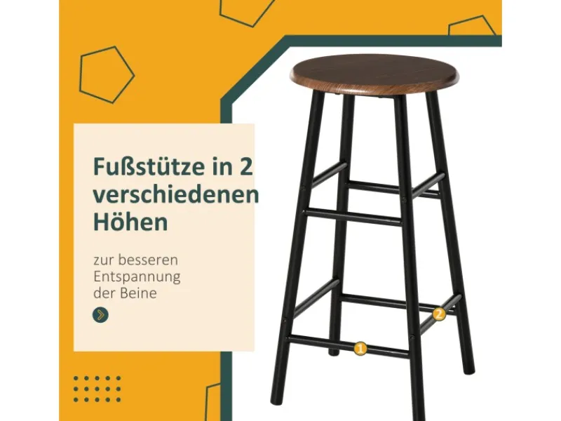 HOMCOM Bartisch Set mit 2 Barhocker MDF Metall Schwarz 80B x 50T x 90H cm