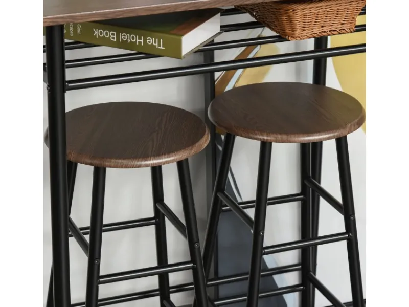 HOMCOM Bartisch Set mit 2 Barhocker MDF Metall Schwarz 80B x 50T x 90H cm