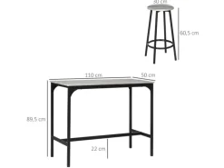 HOMCOM Bartisch Set mit 4 Barhocker MDF Metall Grau 110L x 50B x 89,5H cm