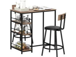 HOMCOM Bartisch Set mit Barhocker Set 3-tlg Stahl MDF Eiche 90L x 50B x 90,5H cm