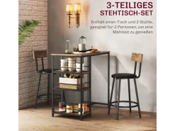 HOMCOM Bartisch Set mit Barhocker Set 3-tlg Stahl MDF Eiche 90L x 50B x 90,5H cm