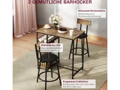 HOMCOM Bartisch Set mit Barhocker Set 3-tlg Stahl MDF Eiche 90L x 50B x 90,5H cm