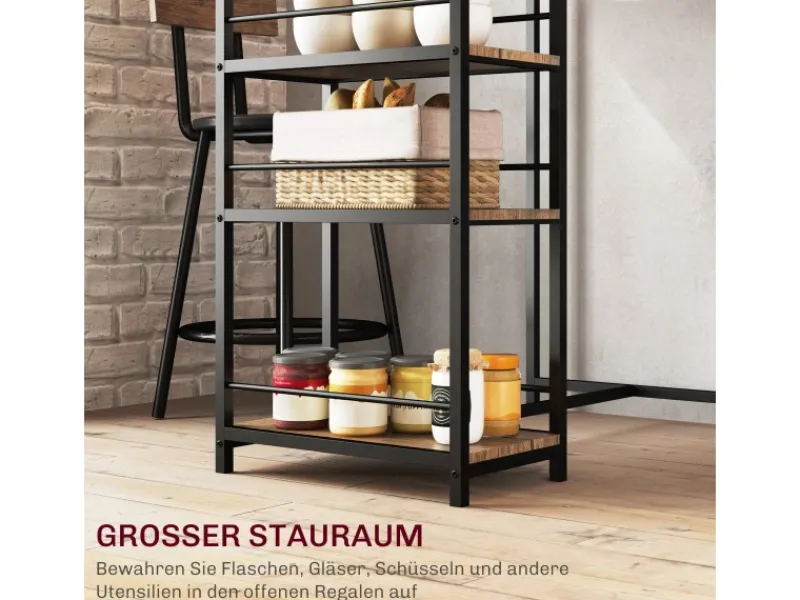 HOMCOM Bartisch Set mit Barhocker Set 3-tlg Stahl MDF Eiche 90L x 50B x 90,5H cm