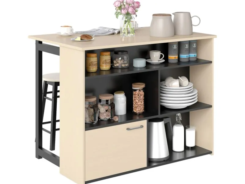 HOMCOM Bartisch Set Spanplatte Schwarz Eiche 116L x 70B x 89,5H cm