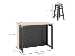 HOMCOM Bartisch Set Spanplatte Schwarz Eiche 116L x 70B x 89,5H cm