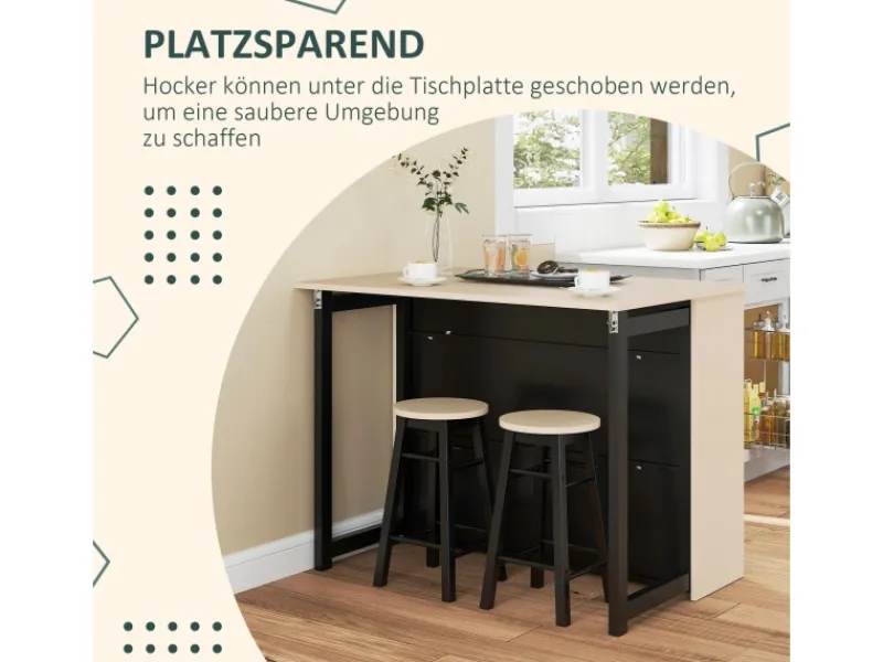 HOMCOM Bartisch Set Spanplatte Schwarz Eiche 116L x 70B x 89,5H cm