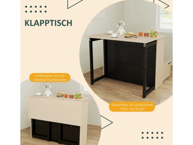 HOMCOM Bartisch Set Spanplatte Schwarz Eiche 116L x 70B x 89,5H cm