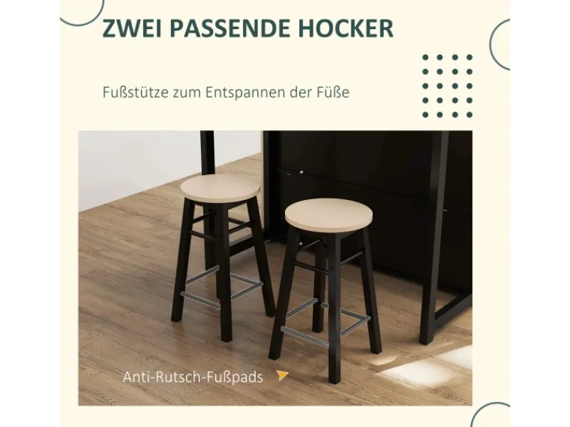 HOMCOM Bartisch Set Spanplatte Schwarz Eiche 116L x 70B x 89,5H cm