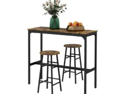 Sale HOMCOM Bartisch-Set 3-Teilig im Industriedesign Stahl Rustikal-Braun
