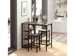HOMCOM Bartisch-Set Stehtisch mit 2 Barhockern Braun Schwarz 109 x 60 x 100 cm