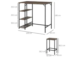 HOMCOM Bartisch-Set Stehtisch mit 2 Barhockern Braun Schwarz 109 x 60 x 100 cm