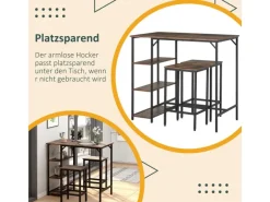 HOMCOM Bartisch-Set Stehtisch mit 2 Barhockern Braun Schwarz 109 x 60 x 100 cm
