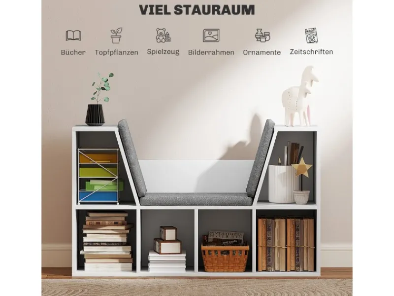 HOMCOM Bücherregal Aufbewahrungsregal Spanplatte Weiß 105L x 30B x 63H cm