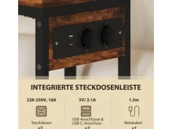 Hot HOMCOM Beistelltisch MDF Stahl 46L x 25B x 62,5H cm Rustikal-Braun