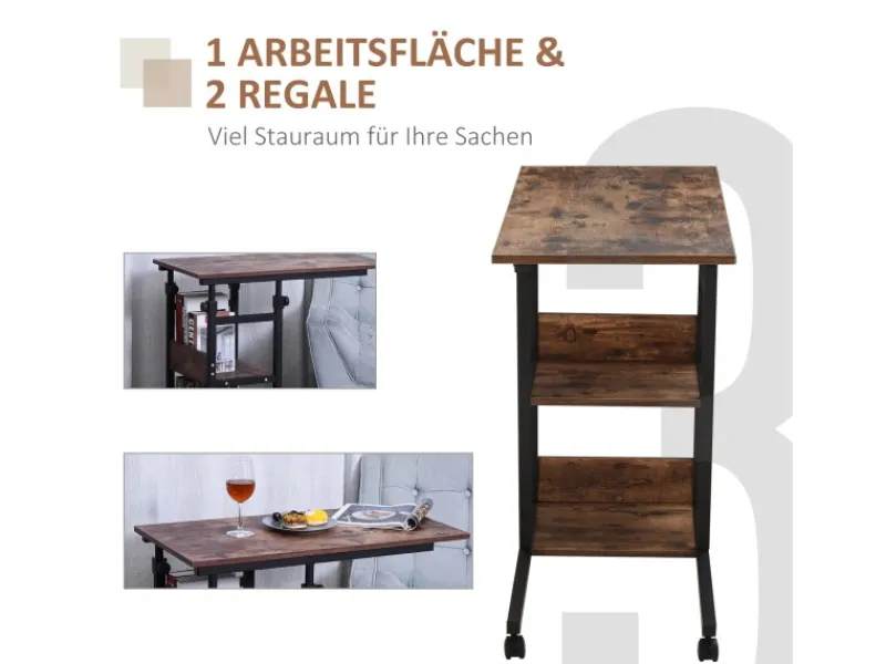 Online HOMCOM Beistelltisch mit Rollen Höhenverstellbar 80x40x72-82 cm
