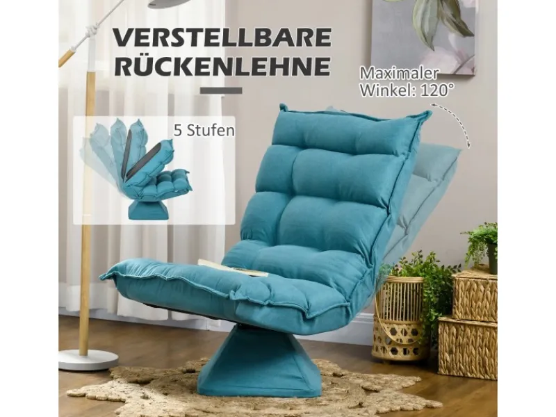 Sale HOMCOM Bodenstuhl mit Verstellbarer Rückenlehne Drehbar mit Sockel