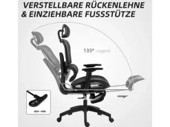 HOMCOM Bürostuhl mit Armlehne Polyester Schwarz 66L x 64B x 114-122H cm