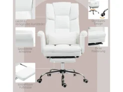 Online HOMCOM Bürostuhl mit Liegefunktion Kunstleder Weiß 69L x 65B x 107-115H cm