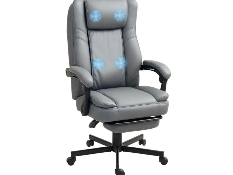 HOMCOM Bürostuhl mit Massagefunktion Mikrofaser-Stoff Schaumstoff 69L x 64B x 112-120H cm Grau