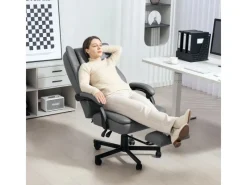HOMCOM Bürostuhl mit Massagefunktion Mikrofaser-Stoff Schaumstoff 69L x 64B x 112-120H cm Grau