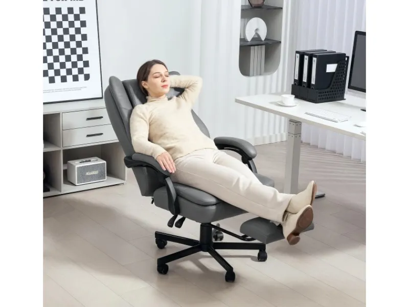 HOMCOM Bürostuhl mit Massagefunktion Mikrofaser-Stoff Schaumstoff 69L x 64B x 112-120H cm Grau