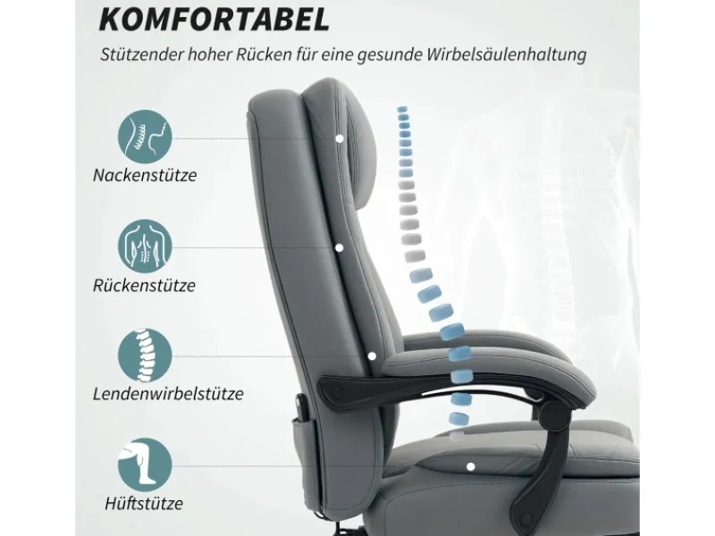 HOMCOM Bürostuhl mit Massagefunktion Mikrofaser-Stoff Schaumstoff 69L x 64B x 112-120H cm Grau