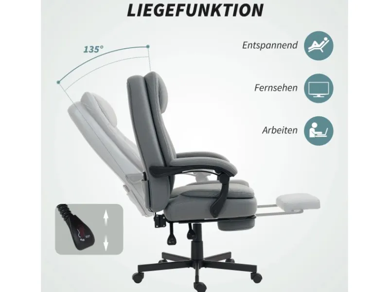 HOMCOM Bürostuhl mit Massagefunktion Mikrofaser-Stoff Schaumstoff 69L x 64B x 112-120H cm Grau