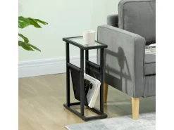 HOMCOM Couchtisch Metall Hartglas Schwarz 40L x 18B x 55,5H cm