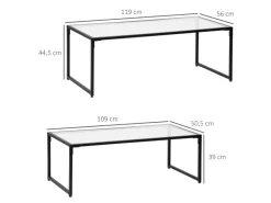 HOMCOM Couchtisch 2er-Set für Schlafzimmer Gehärtetes Glas Stahl Schwarz