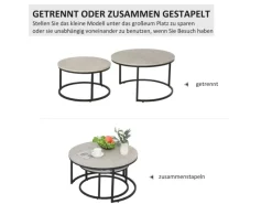 HOMCOM Couchtisch 2er-Set mit Metallgestell Stapelbar für Wohnzimmer Grau