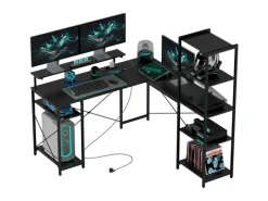 HOMCOM Eckschreibtisch Spanplatte Metall Schwarz 137L x 140B x 139,5H cm