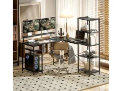 HOMCOM Eckschreibtisch Spanplatte Metall Schwarz 137L x 140B x 139,5H cm