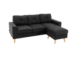 HOMCOM Ecksofa Leinen Gummiholz Schwarz 193L x 136B x 85H cm