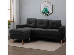 HOMCOM Ecksofa Leinen Gummiholz Schwarz 193L x 136B x 85H cm